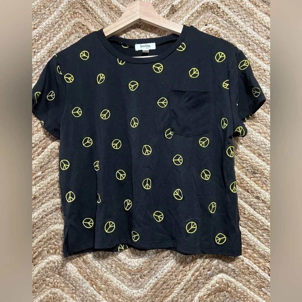 SPEECHLESS Big Girl's Peace Embroidery Black Short Sleeve, Size XL, NEW no tag